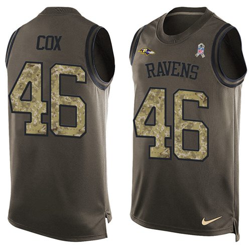 Nike Ravens #46 Morgan Cox Green Men's Stitched NFL Limited Salute To Service Tank Top Jersey - Click Image to Close